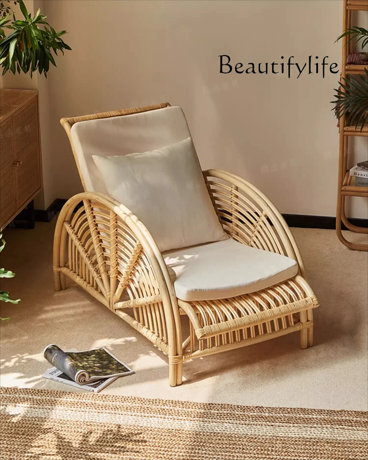 S True Vine Rattan Chair Backrest Balcony Lunch Break Recliner Bed And Breakfast Leisure Lazy Chair Creative Art Style