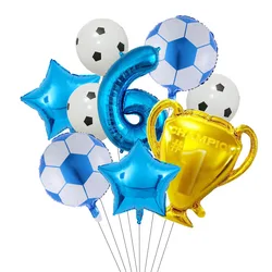 Trofeo dorado de 9 piezas, globo de aluminio de fútbol, decoraciones para fiesta de cumpleaños, juguetes para niños, regalos, suministros para fiestas temáticas deportivas de fútbol para adultos