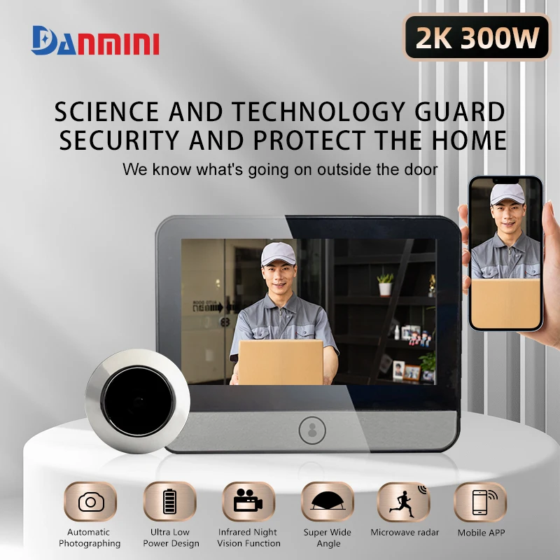 Damini 4.3'' HD Video Electronic Doorbell Smart Camera Cat Eye Night Vision Human Body Detection Automatic Capture Eye Peephole