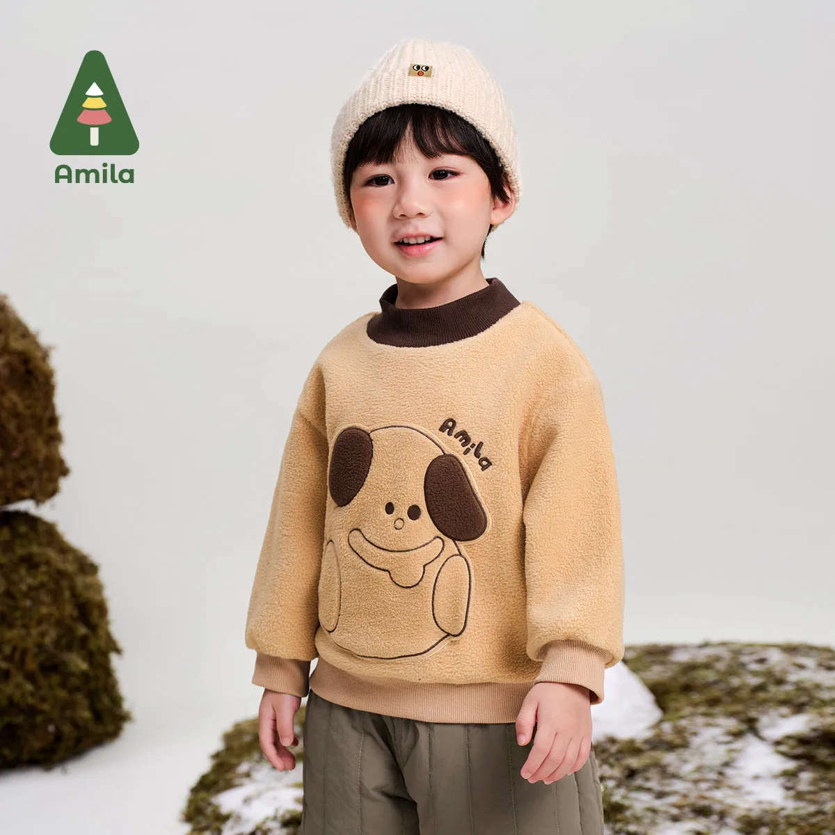 Amila Baby Sweatshirt 2024 Winter New High Quality Boys And Girls Cartoon Plus Velvet Soft Warm Skin-Friendly Children‘s Tops