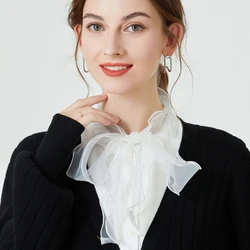 White Ribbon Fake Collar Decoration Lace Shirt Collar Detachable For Women Blouse Neckline Sweater Collar Shoulder Warp Collar