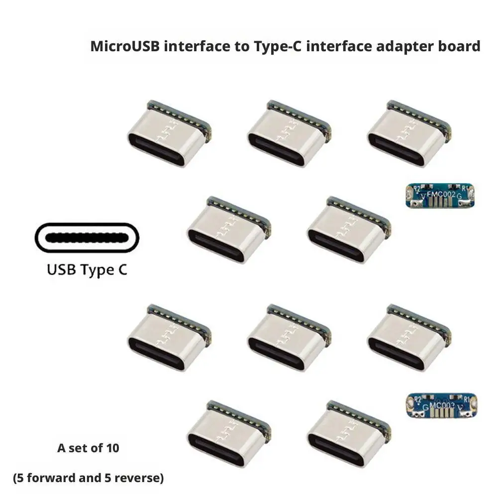 10pcs Micro USB to Type C Adapter Set for DIY Maintenance Modification - Supports Charging & USB 2.0 Data Transmission