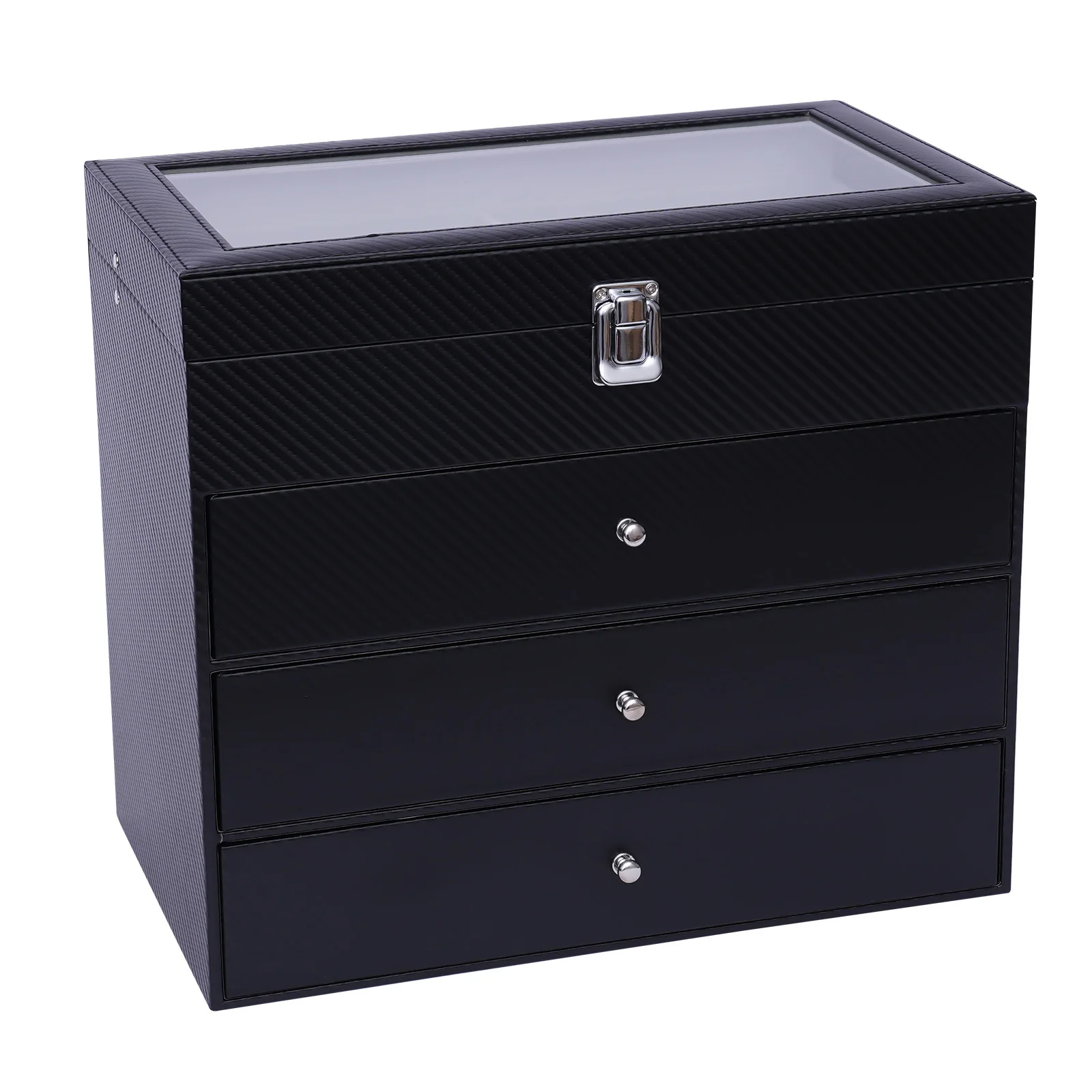 4단 블랙 선글라스 진열 케이스, 남녀 공용 PU 가죽 안경 보관함 (24 슬롯)