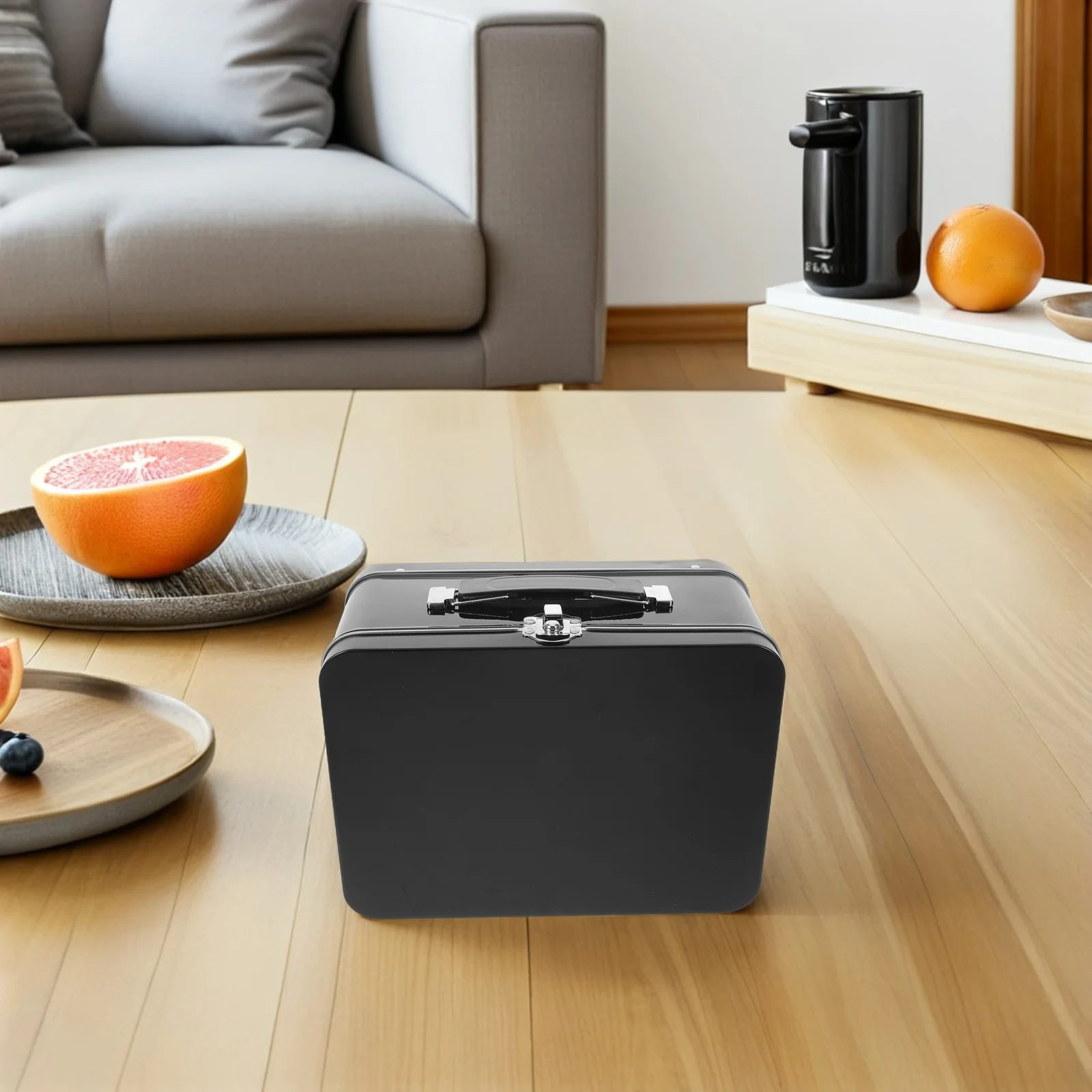 

Metal Lunch Box Vintage Tinplate Container With Handle Leakproof For Food Snacks Storage Portable Bento Hinged Lid Retro