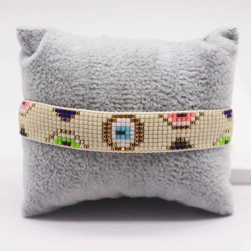 Bohemia Rice Bead Adjustable Bracelet Set Hand-Woven Beige Geometry Devil's Eye Simple Creativity Beaded Jewelry