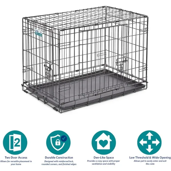 MidWest Homes for Pets Newly Enhanced Double Door iCrate Dog Crate, Includes Leak-Proof Pan, Floor Protecting Feet