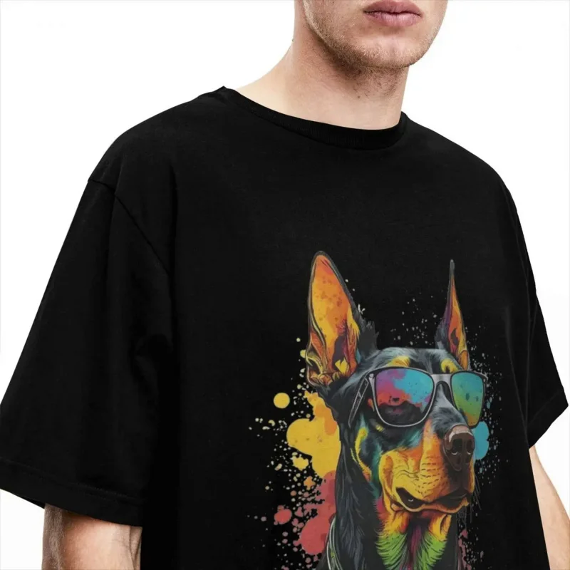 Vintage T Shirt Doberman Wearing Sunglasses Cotton T Shirts Fun Dog Leisure Tshirt for Men Summer Awesome Short Sleeve Clothing