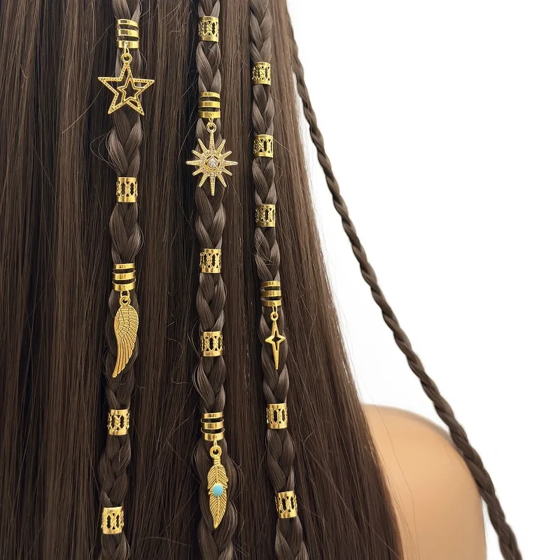 

Fashion Wing Shaped Star Sun Hair Rings 25Pcs with Rhinestones Imitation Turquoise for Summer Party Dreadlocks Braids Hair Decor