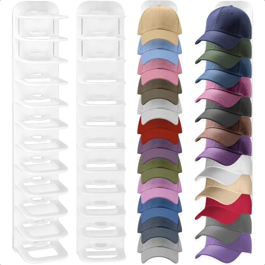 

Hat Organizer for Baseball Caps 2 Pack Hat Rack for Wall Wall Mounted Adhesive Cap Rack Hat Holder Hanger Hold Up to 24 Cap Bas