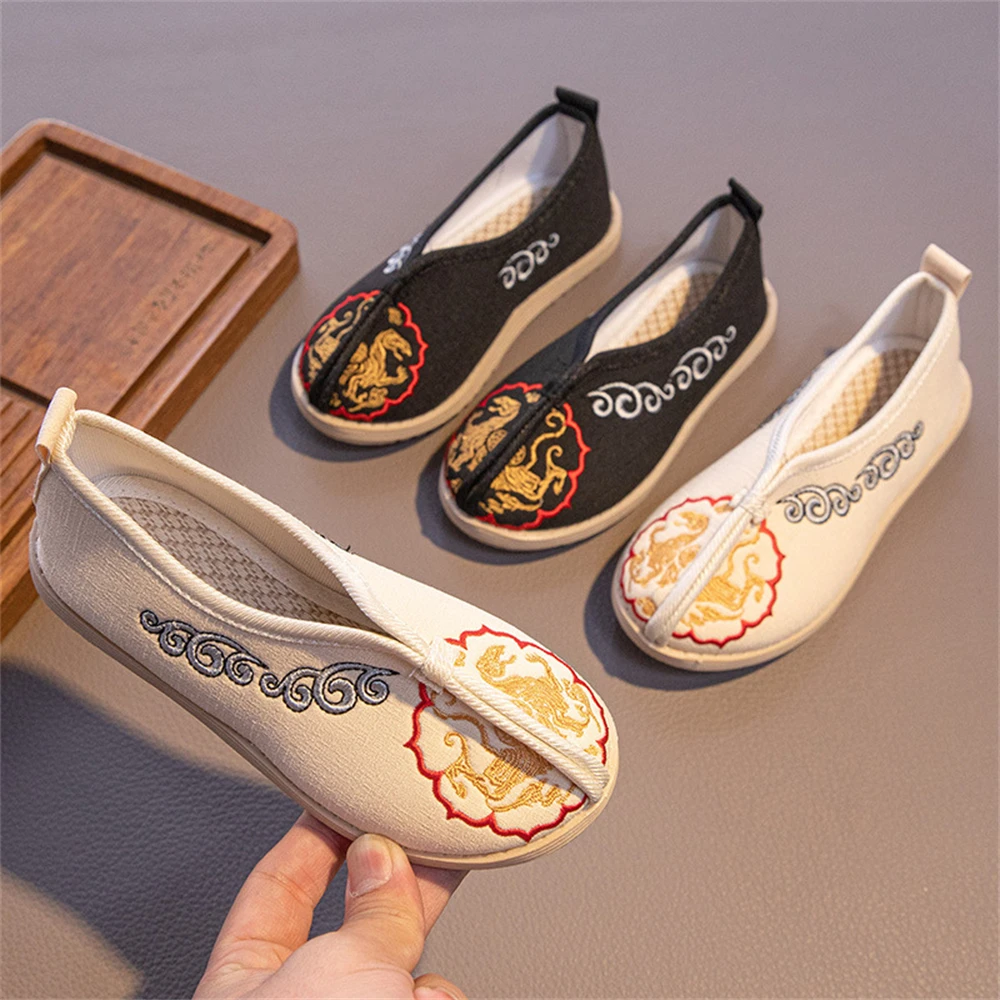 Jongens Hanfu enkele schoenen kinder retro oude Beijing handgemaakte stoffen schoen oud kostuum Chinese stijl canvas geborduurde flats
