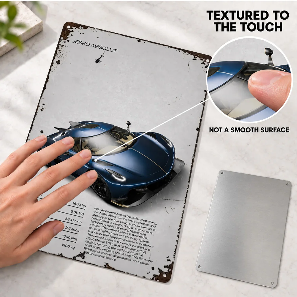 Swedish Jesko Absolut Supercar Textured Metal Poster Customized Aluminum Sign Technical Graphic Design Wall Art For Workshop
