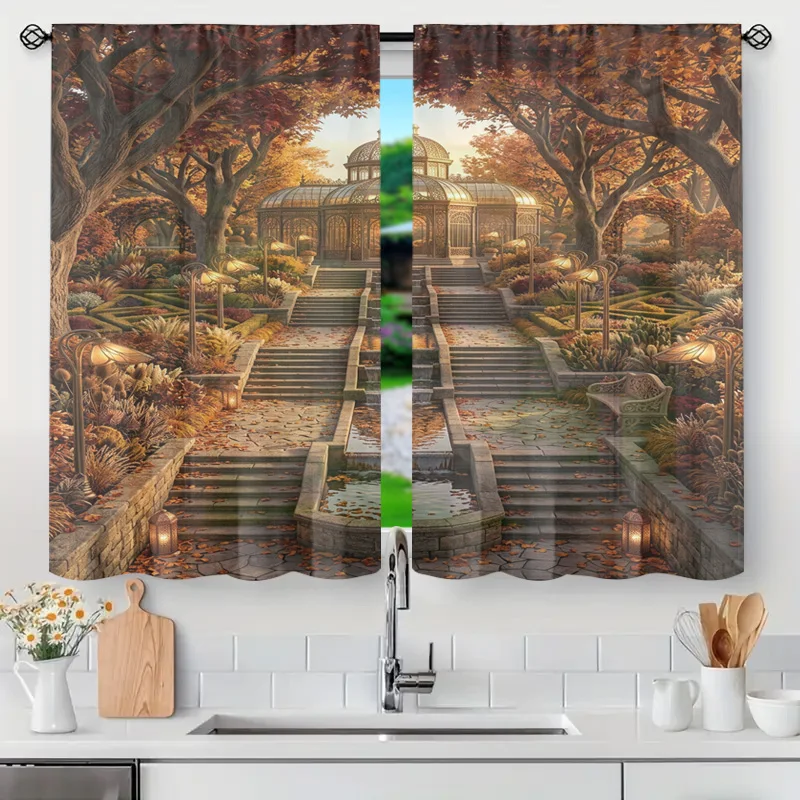 Elegant Autumnal Lost Garden Pathway Curtains Boho Chic Aesthetic Window Drapes European Style Home Decor Room Curtain Panels