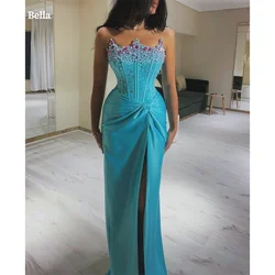 Bella Satin Mermaid Strapless robes de soirée Floor-Length Side High Split Evening Dresses Cocktail Party Formal Wedding Dress