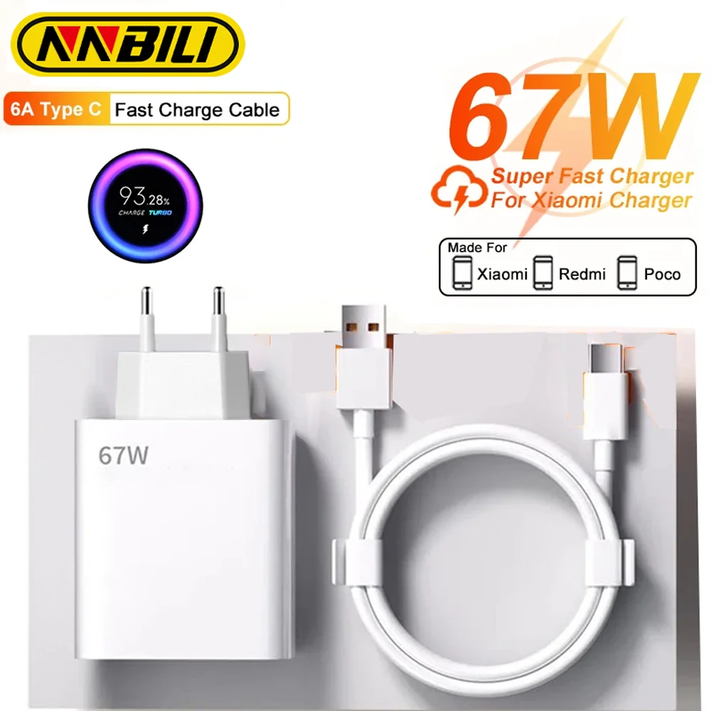 NNBILI 67W  Fast Charging USB C Charger For Xiaomi Mi 13 12 Pro Redmi Note 12 Turbo Poco F5 Pro USB Type C Phone Charge Cable