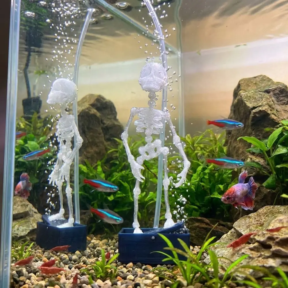 3D Printed Dancing Skeleton Aquarium Bubbler Air Driven with Air Tube Dynamic Skeleton Bubbler Gothic Plastic