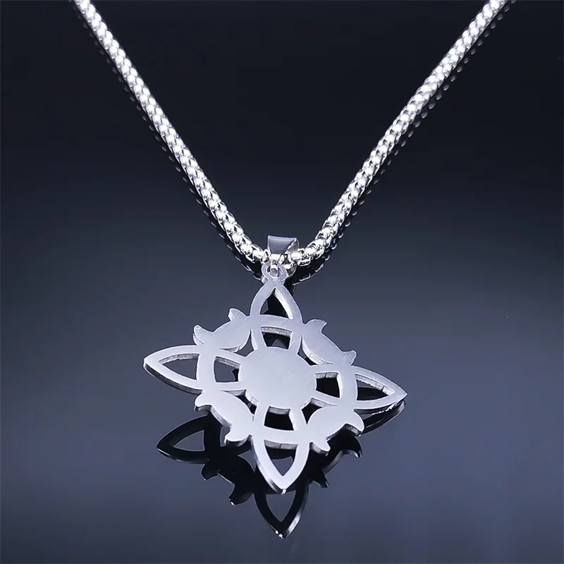Wicca Witch Knot Moon Necklace for Women Men Silver Color Stainless Steel Witchcraft Protection Amulet Jewelry nudo de bruja