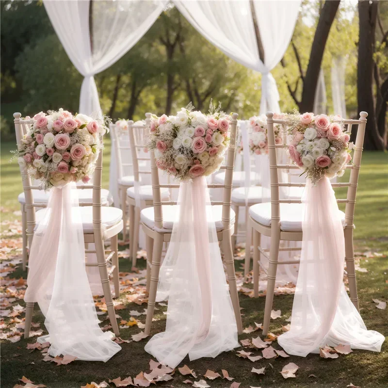 10PCS Chair Gauze Outdoor Church Wedding Sashes Decor Wrapped Up with Ribbon Chiffon Anti-wrinkle Flexibility Bachelorette Party
