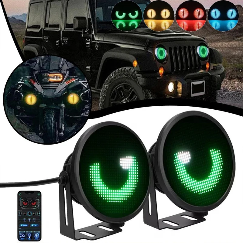

2pcs 3inch LED Devil Eyes Fog Lights App Control DIY Animation Pattern Text Car Headlamps 12V-24V Motorcycle Turn Signal Light