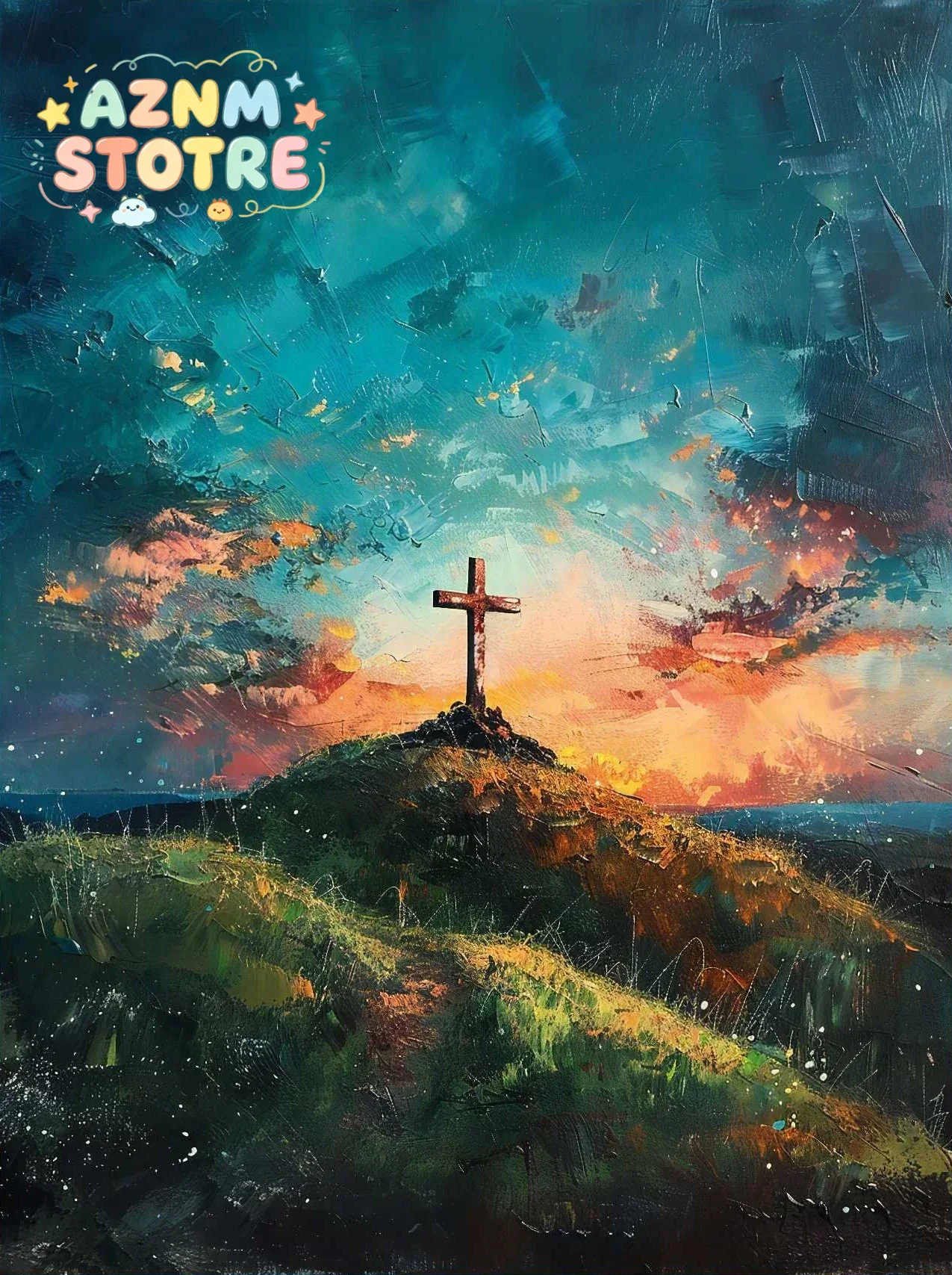 (2D canvas painting)  Walking on Water/Shepherd Jesus Christian Poster Canvas Painting Bible Wall Art Picture for Living Room