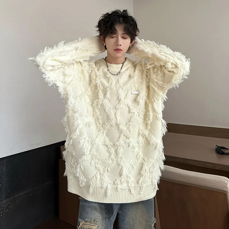 LUZHEN شخصية شرابة لدغ المرقعة فضفاضة طويلة الأكمام بلوفر مغزول الرجال 2025 الشتاء عالية الجودة الذكور سترة JY5056