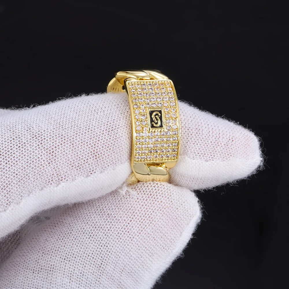 Luxury 24K 9999 Pure Gold real gold Men's Hip Hop Ring Point Diamond Cuban Ring