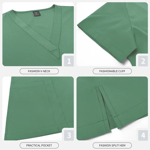 Imagen 2 del producto Uniformes de enfermera Multicolor, ropa de trabajo quirúrgica, Tops exfoliantes para mascotas + Pantalones, traje de mujer de manga corta, ropa de trabajo de enfermería con bolsillo multifunción