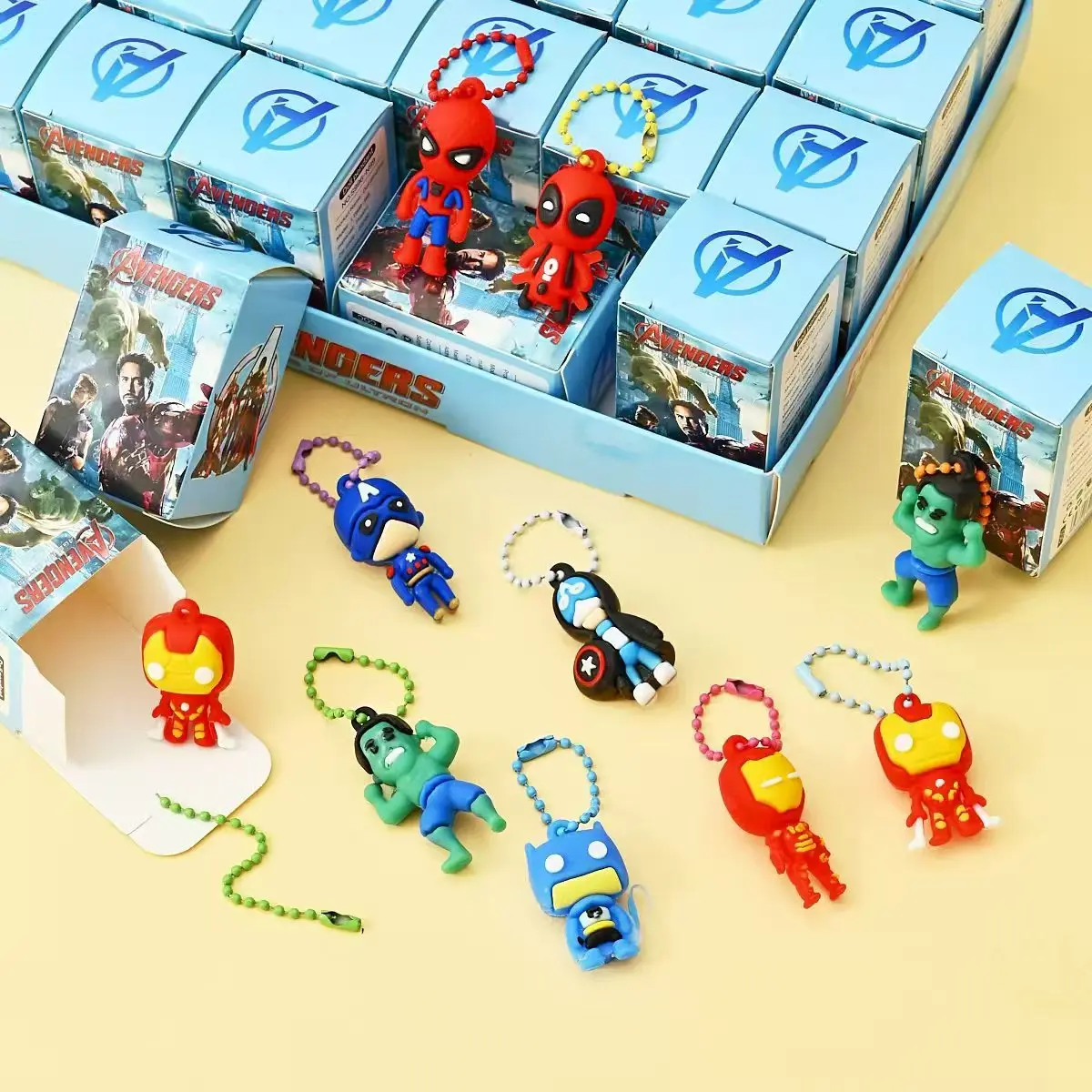 

Hot sale Avengers Blind Box Mini Cartoon Figure Superhero Keychain Pendant Captain America Iron Man Trendy Toy Bag Decoration
