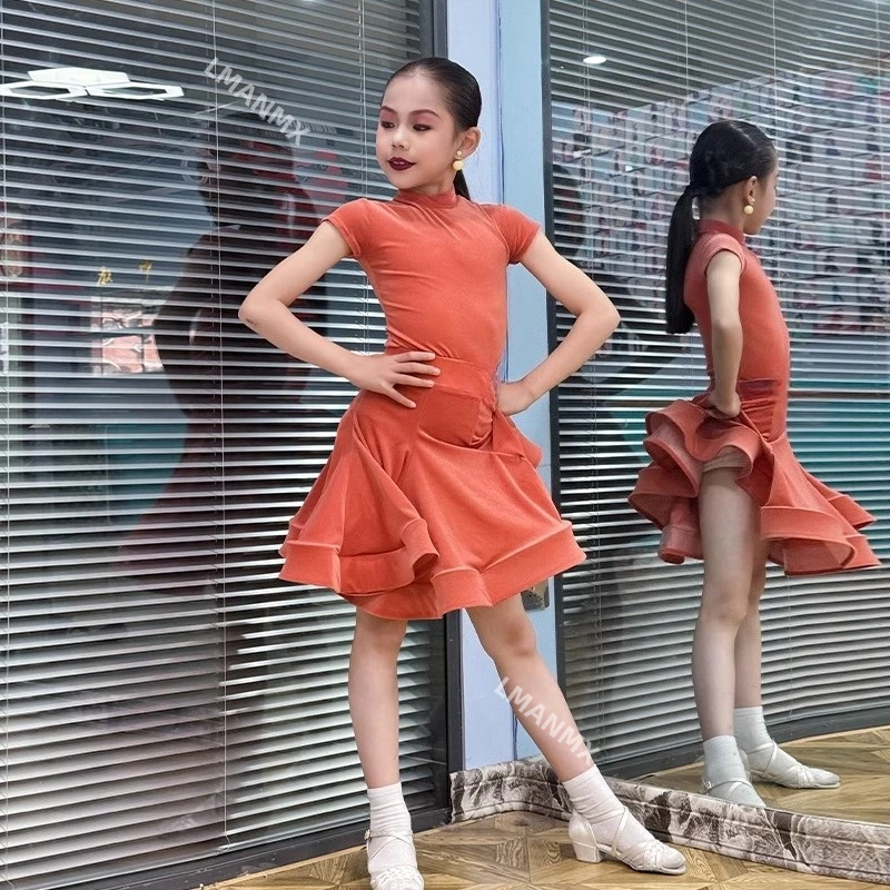 ชุดเต้นลาตินสำหรับเด็ก แขนสั้น รุ่นใหม่ สำหรับฤดูร้อนและฤดูใบไม้ร่วง ชุดฝึกซ้อม