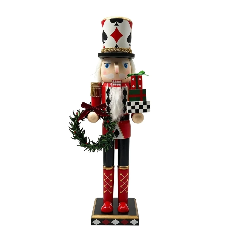 Tisch-Weihnachtsdekoration, Nussknacker-Statue mit Spielkartenanzug, bemalte hölzerne Soldatenfigur, flache Basis für 3 x – Detail 1