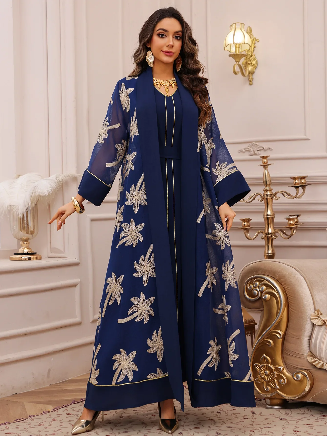 Eid Women Dress Abaya 2 Piece Set Muslim Musulman Ensembles Party Jalabiya Ramadan Abayas Vestidos Largos Kaftan Arab Long Robe