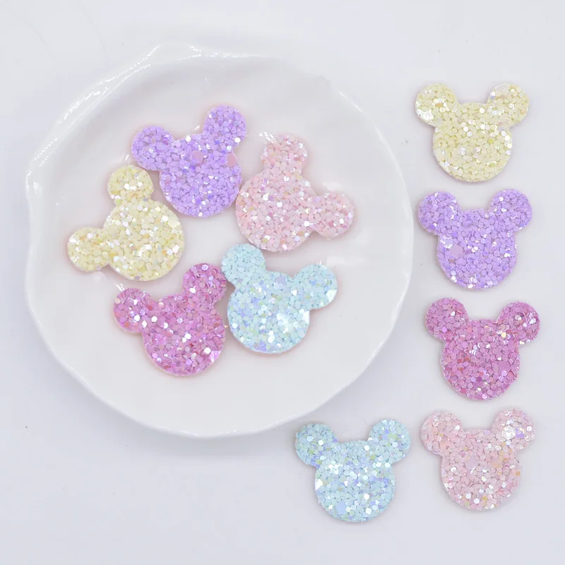 50Pcs 24*20mm Glitter Color Mouse Applique for Handmade Craft Sticker DIY Headwear Hair BB Clip Bow Decor Accessory Patches