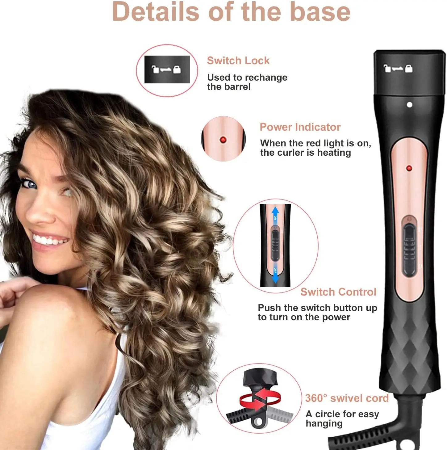 Heated Curling Brush Ceramic Tourmaline Ionic Curling Iron Volumizing Hot Brush Create Root Volume & Loose Curls