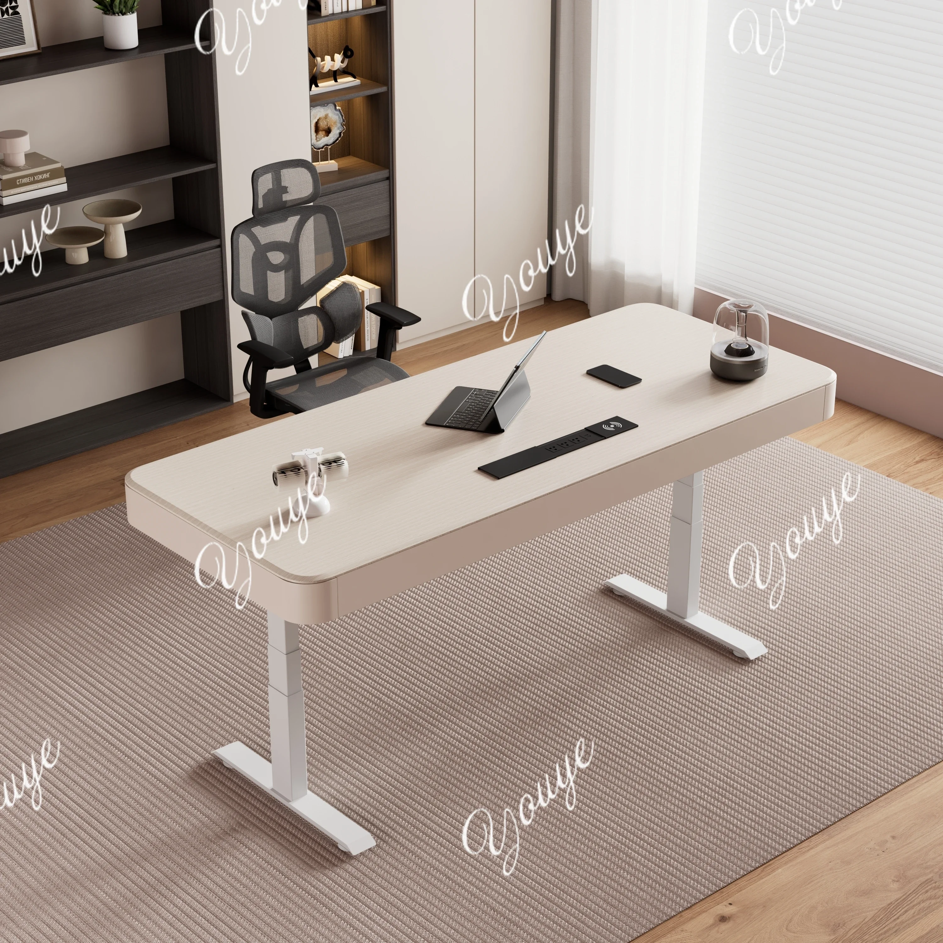 S ضوء فاخر نمط خشب متين رفع كهربائي مكتب الكمبيوتر غرفة الدراسة المنزل مكتب الرياضة الإلكترونية يمكن رفعها