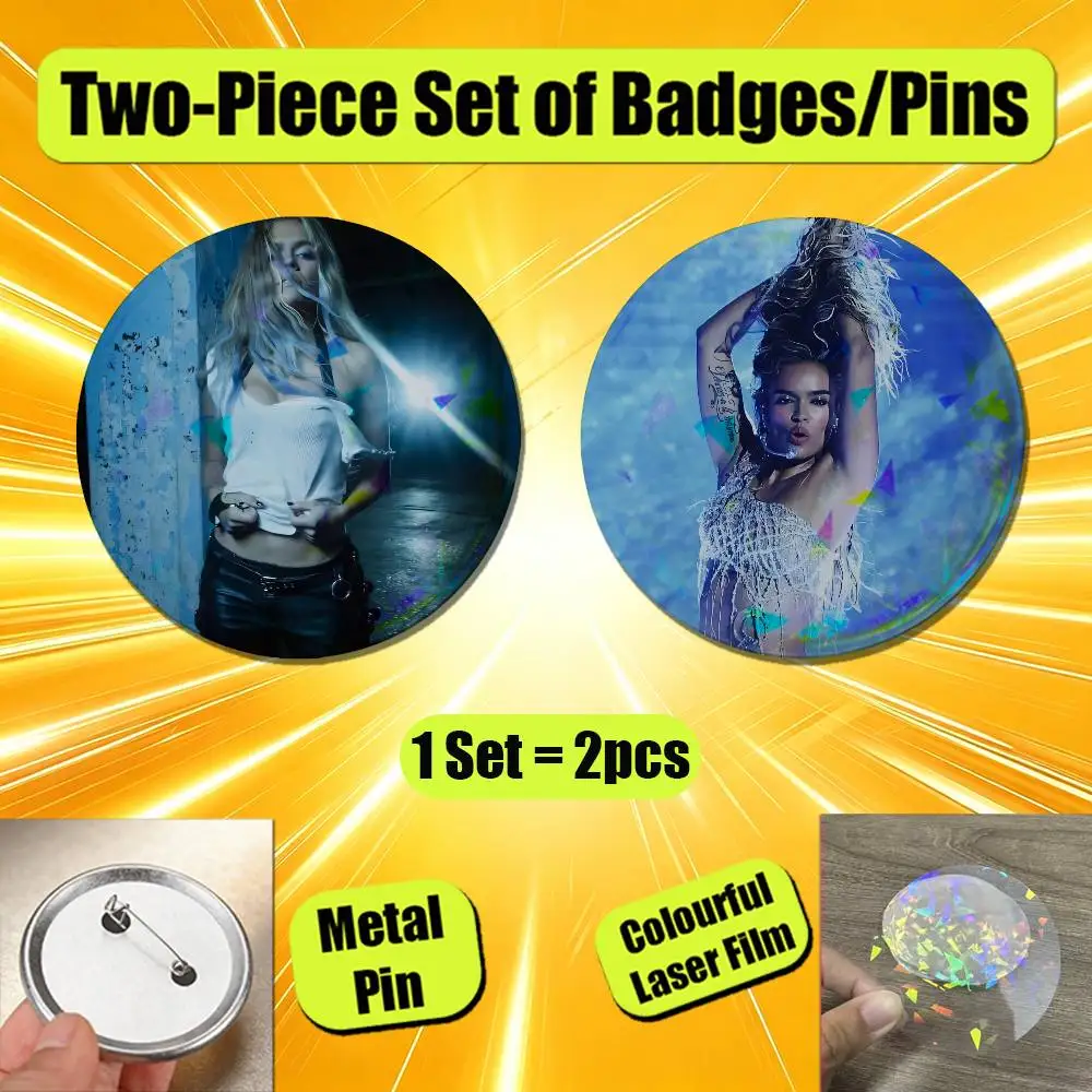 2 Pcs Set Round Button Emblem Laser Film Cosplay 25mm Custom For Karol G No Me Arrepiento de Sentir Tanto Badge Pin Insignia