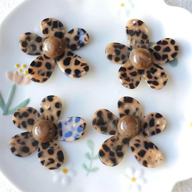 New arrived 30pcs/lot color Leopard pattern print cartoon flowers shape acrylic beads diy jewelry garment hair accessory