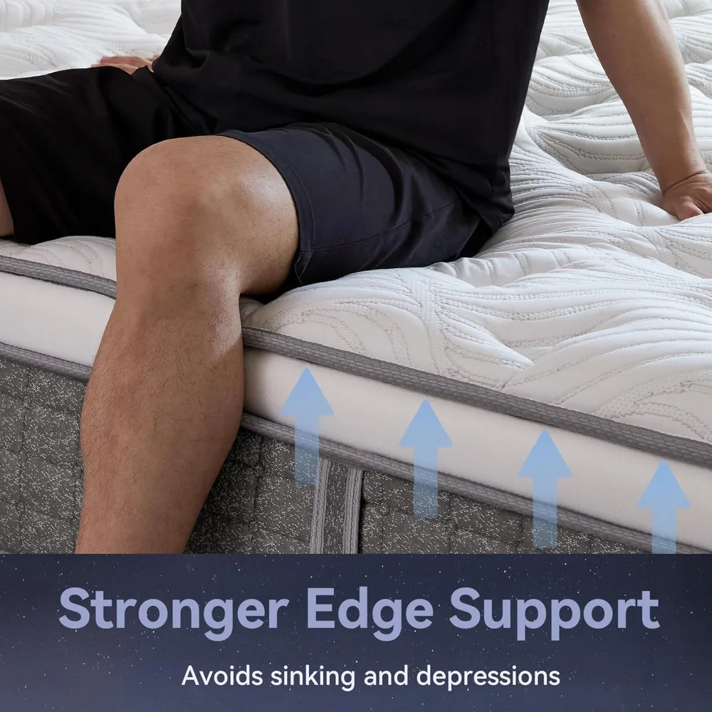 Colchão Queen híbrido em uma caixa, colchão Queen Size de firmeza média com espuma viscoelástica e molas de bolso individualmente para movimento