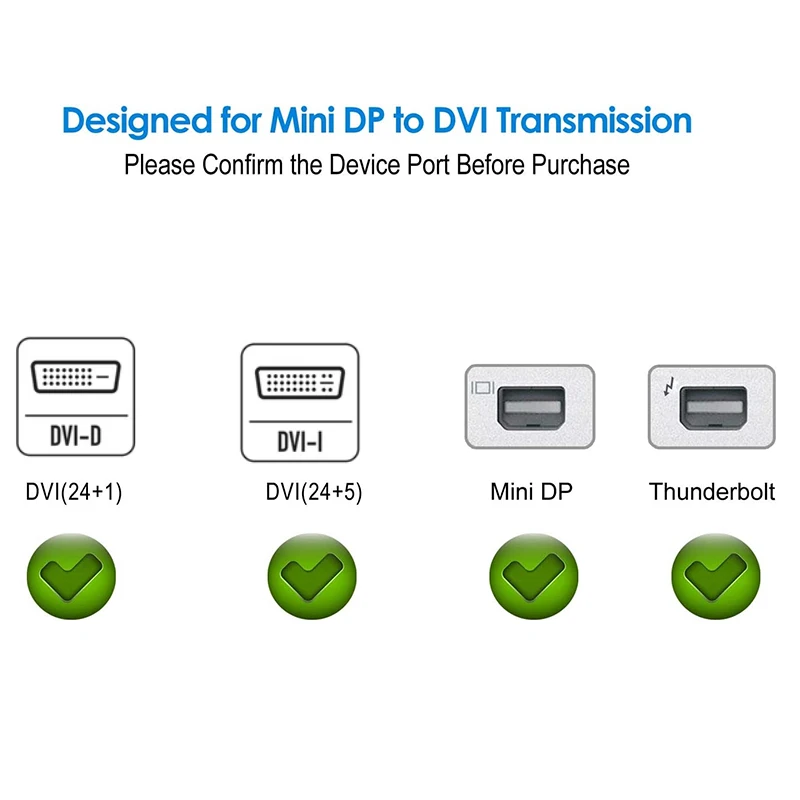 Mini DisplayPort to DVI Cable Thunderbolt 1/2 Compatible 1080P Mini DP to DVI-D Adapter Converter for Macbook Air Mini Pro