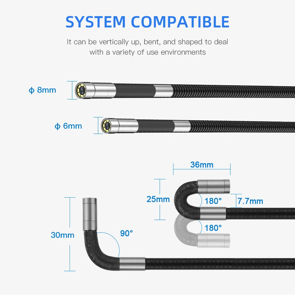 6MM/8MM Newest 180 Degree Steering Industrial Borescope Endoscope Cars Inspection 1080P Camera With 6 LED for iPhone Android PC images - 6