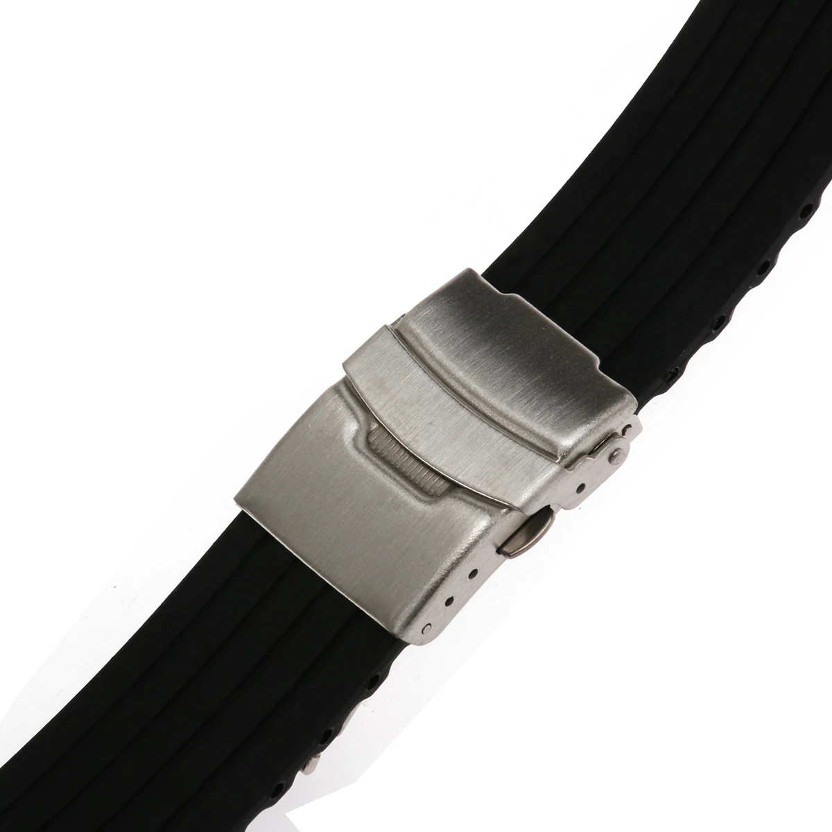 

22Mm Waterproof Black Silicone Watch Band Strap Stainless Steel Deployment Clasp Quick Release Mechanism Sports Diver Adjustable
