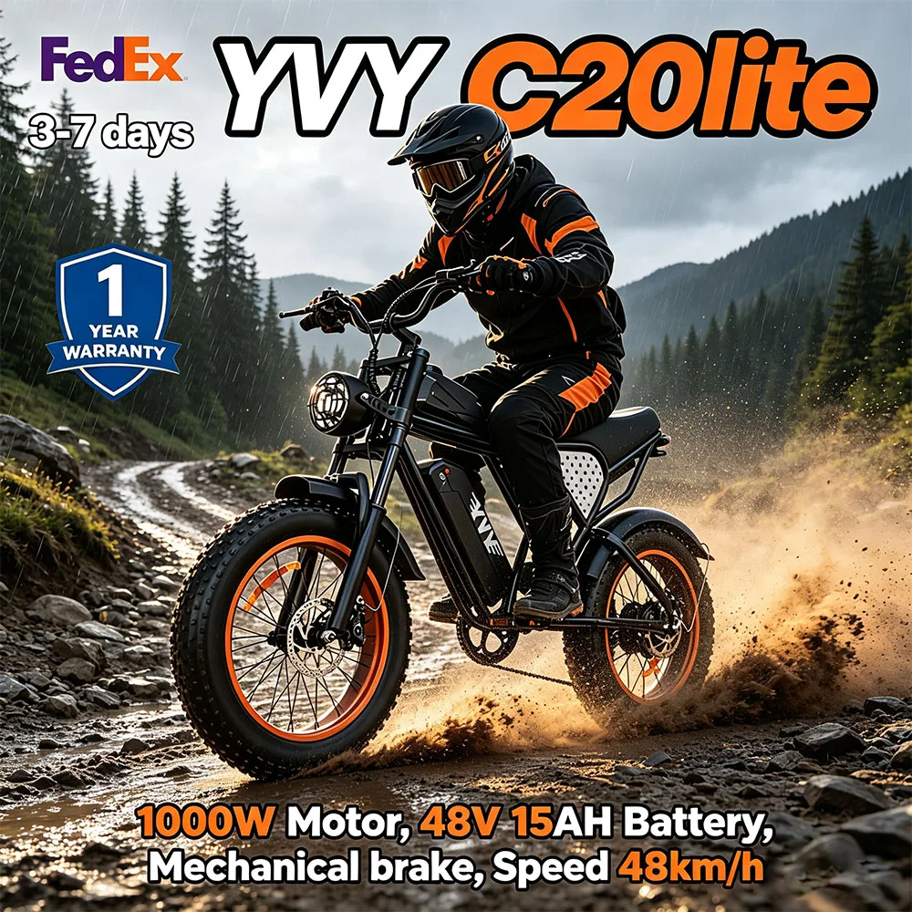 Bicicletta elettrica Ridstar Mini/YVY C20 Lite, motore da 1000 W, batteria da 48 V e 15 Ah, freni a disco meccanici, velocità massima di 48 km/h, pneumatici larghi da 20 pollici, bicicletta elettrica
