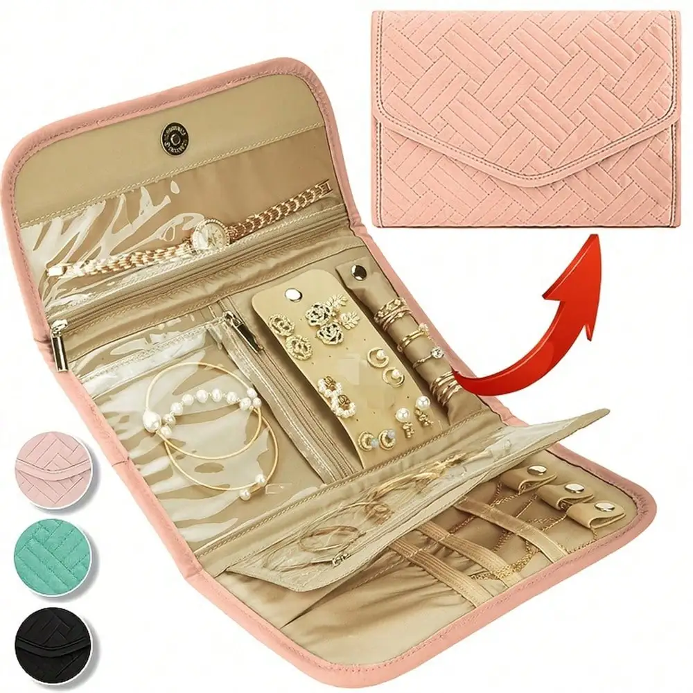 

1pc Foldable Jewelry Storage Bag, Jewelry Roll Bag, Makeup Bag, Waterproof Travel Jewelry Pouch, Portable Jewelry Organizer, Ess
