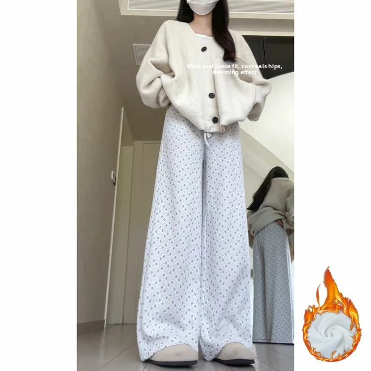 Pantaloni casual coreani a pois Thiened Fce Pantaloni a gamba larga a vita alta Traspiranti Comodi Gamba dritta morbida e Thi...