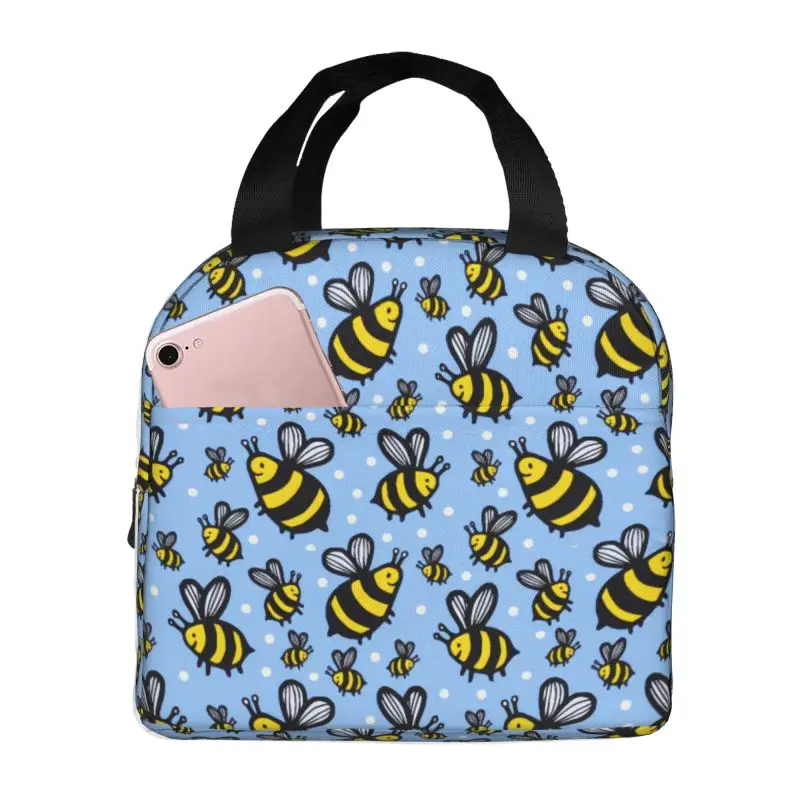 Custom Cute Bees Flowers Thermal Insulated Lunch Bag Women Lunch Container for Outdoor Camping Travel Storage Food Bento Box