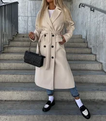 Trench Coat for Women 2026 Autumn and Winter New Fashion Simple Solid Color Warm Long Sleeve Polo Button Split Fur Coat