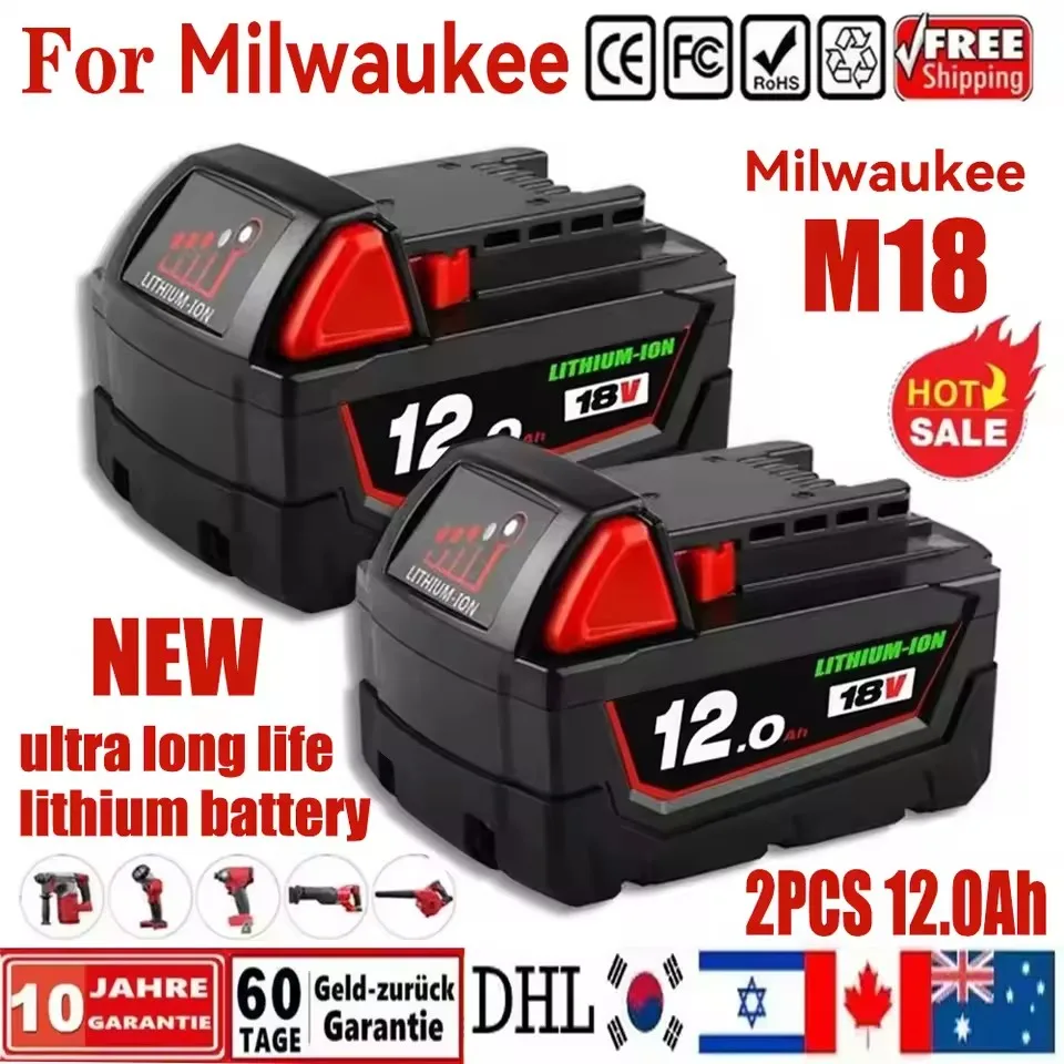 

Новинка для Milwaukee M18, 18 В, 12000 мАч, 18650, сменная литиевая батарея для Milwaukee 48-11-1860, 48-11-1850, 48-11-1840, аккумулятор для инструментов