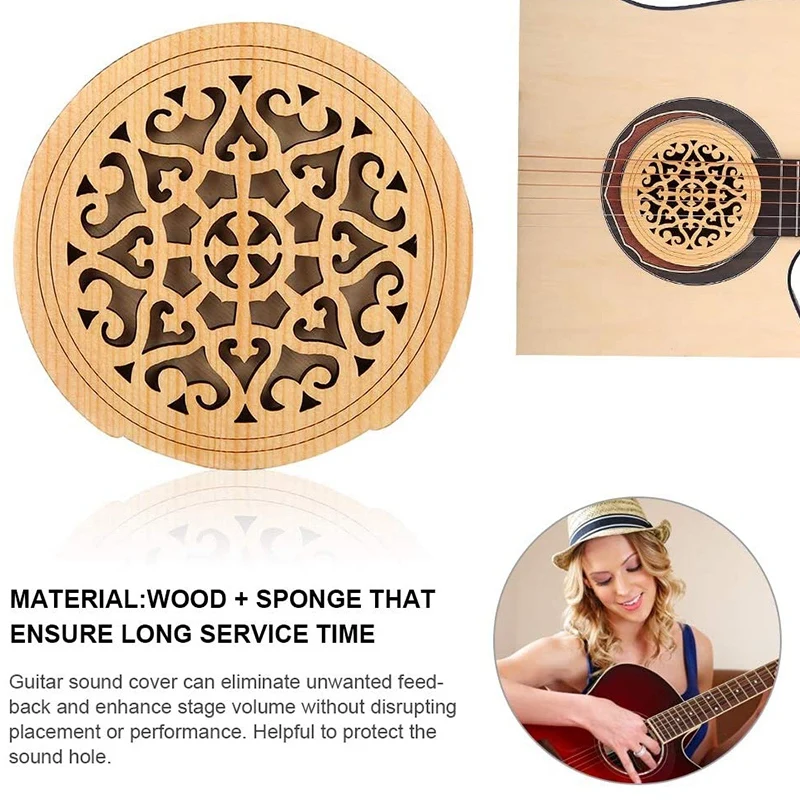 アコースティックフォークギター、サウンドブロック、フィードバックバッファー、スプルスウッド、eq、スタイル1用の木製サウンドホールカバー
