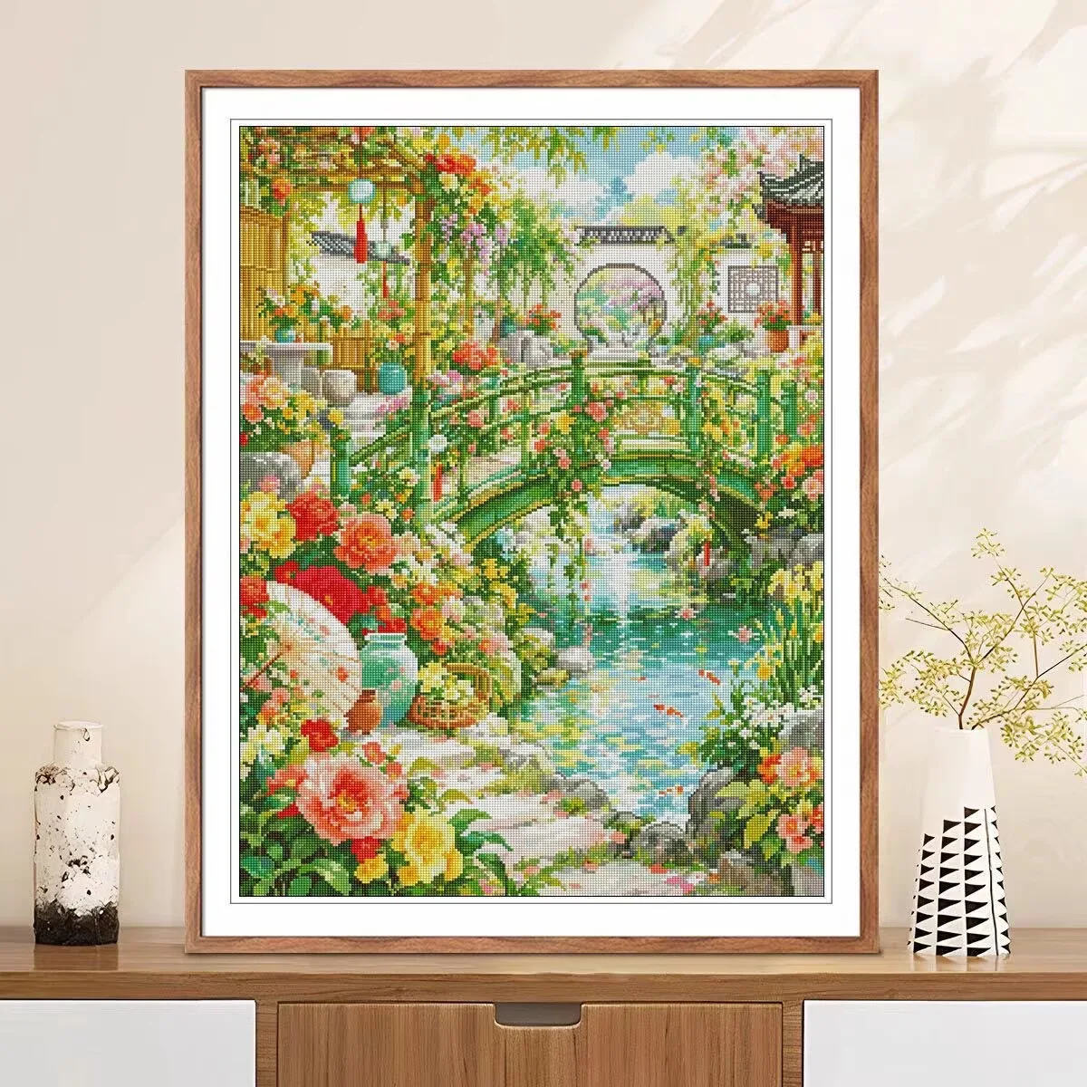 9CT 14ct Garden Printed Kits Cross Stitch Embroidery DIY Needlework Set Crafts With Needles Threads 88 Colors