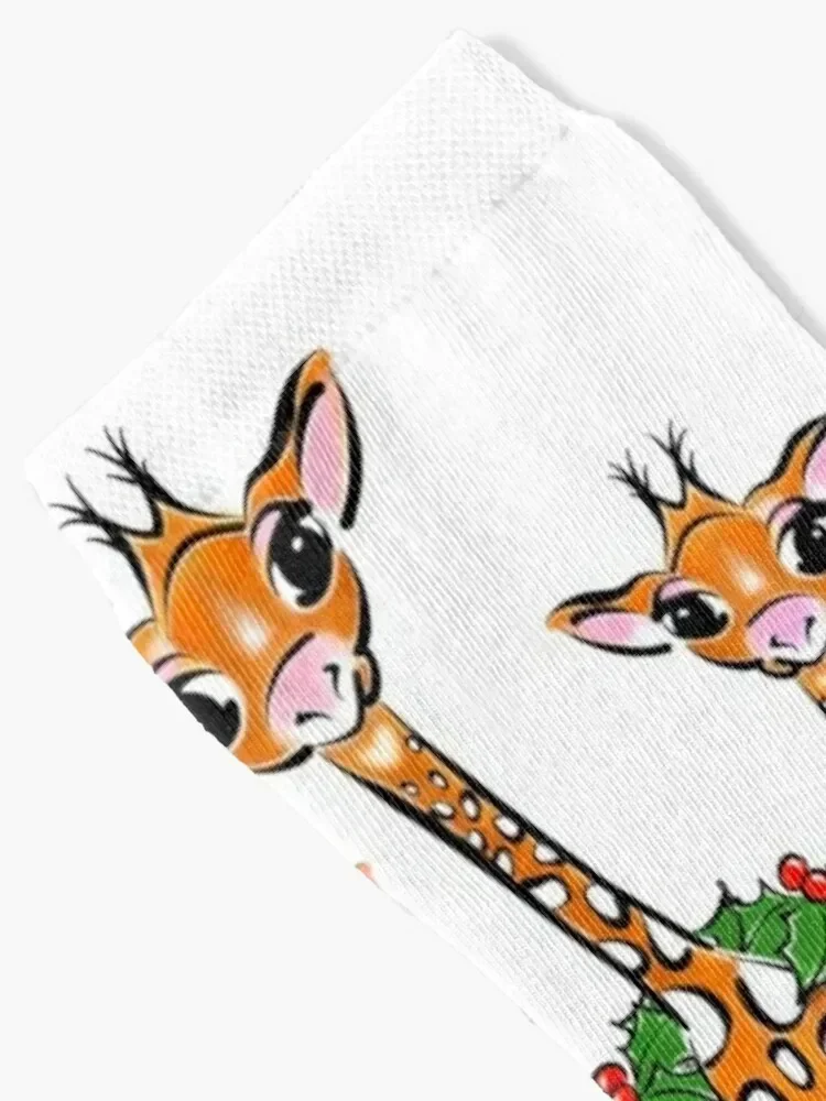 Christmas Giraffe Family, cute illustration with red-green Holly Wreath Socks hiking retro Socks For Women Men's