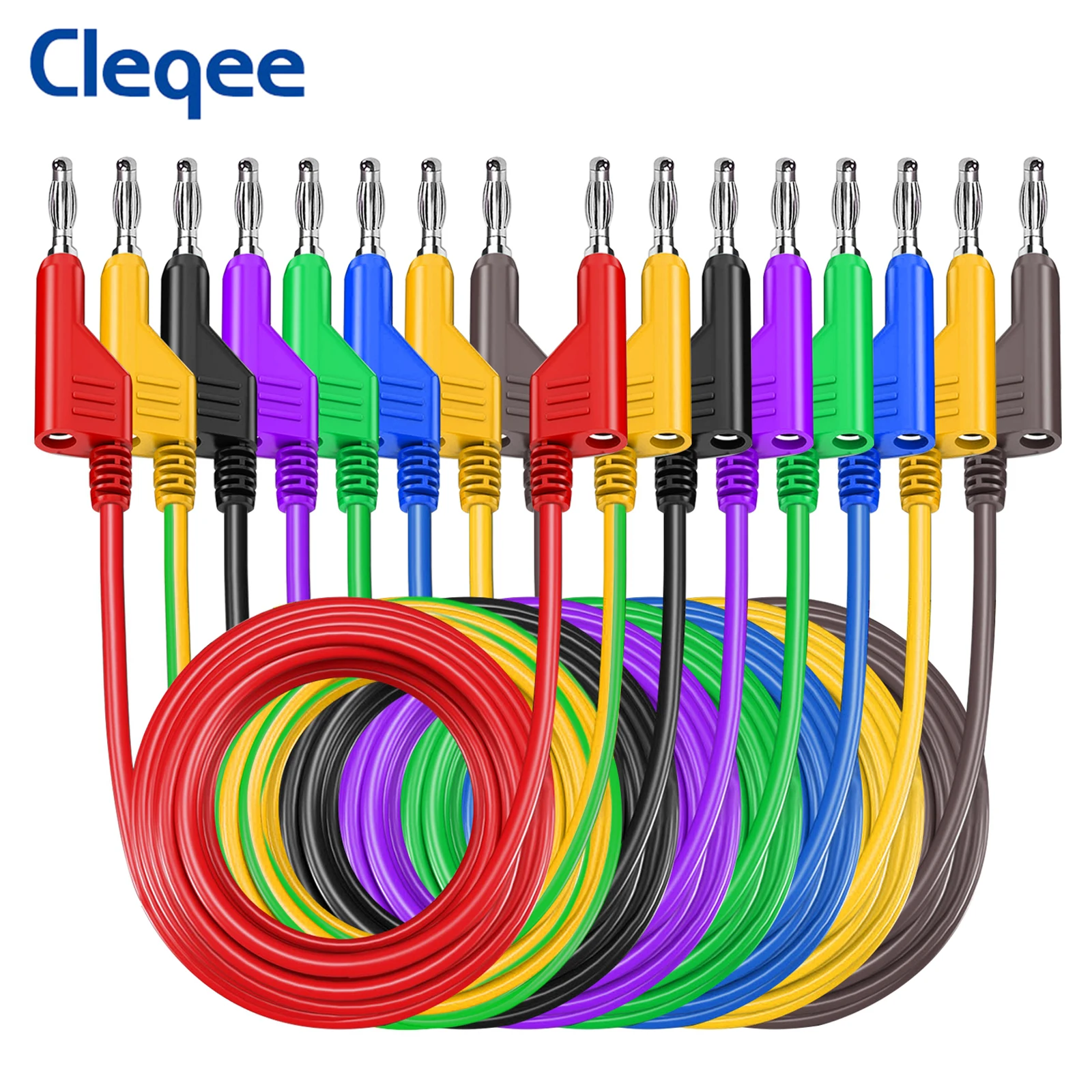 Cleqee-マルチメータ用バナナプラグ、8個、ダブル4mm、シリコンケーブル線、3フィート/1m、1000v/15a