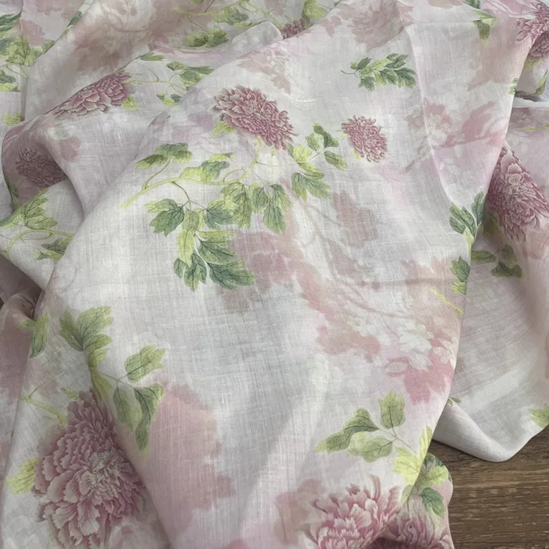 

1 ярд рами-ткань, уникальная ткань с принтом розового цветочного узора для лоскутного шитья, ткань для платья одежды Cheongsam